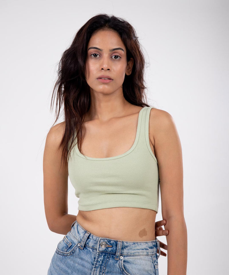 Ribbed Crop Top - Pastel green