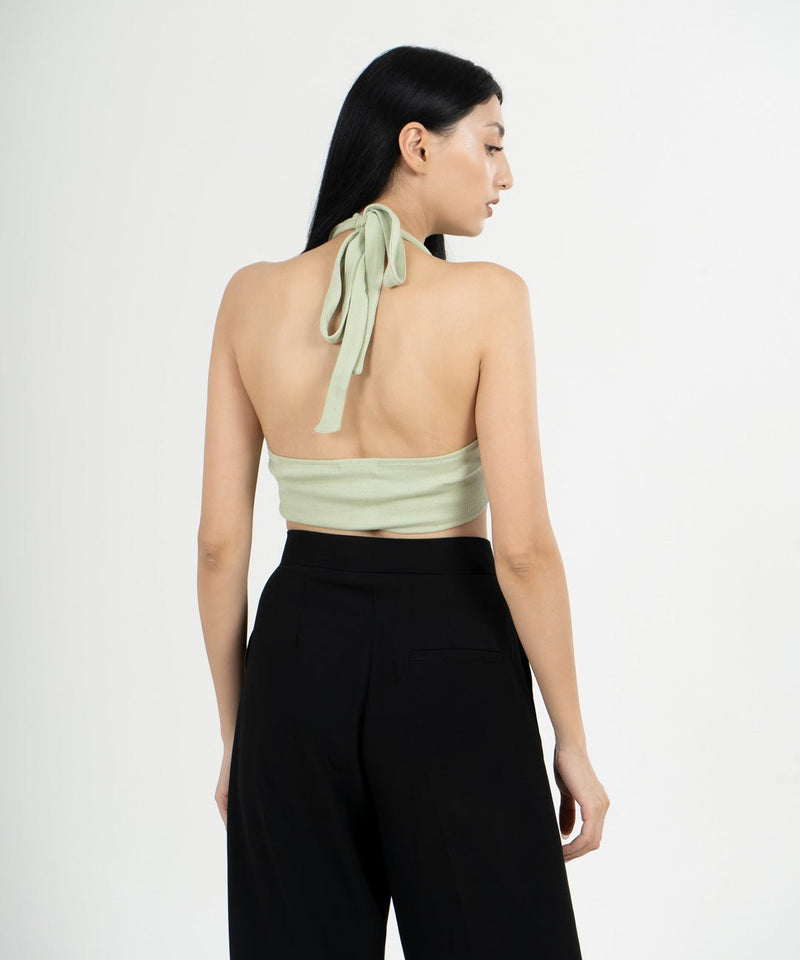 Ribbed Draped Drawstring Cropped Top - Pastel Green - TheBTclub