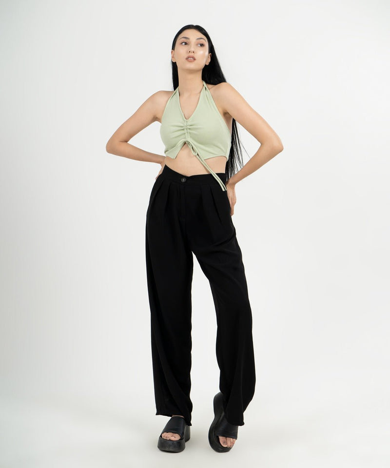 Ribbed Draped Drawstring Cropped Top - Pastel Green - TheBTclub