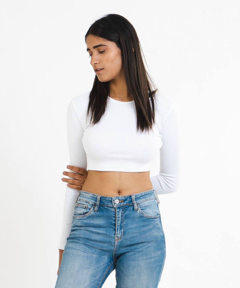 Ribbed Full Sleeves Top - White - TheBTclub