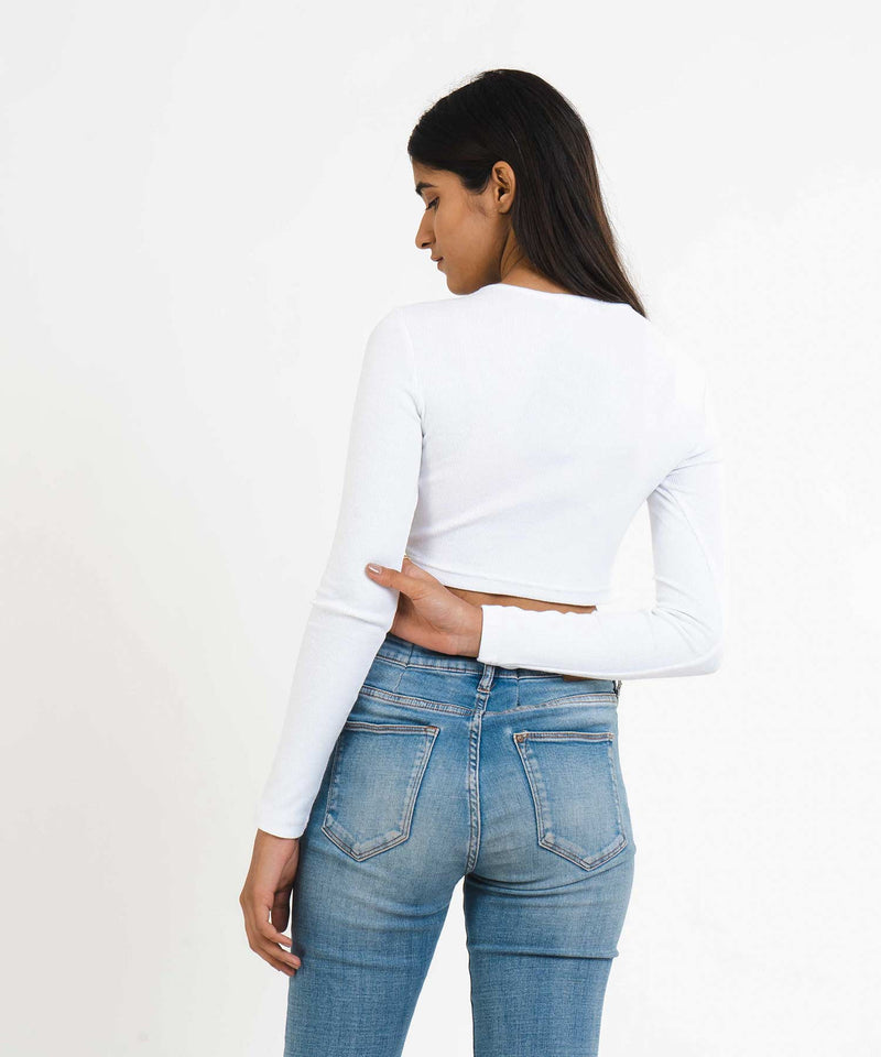 Ribbed Full Sleeves Top - White - TheBTclub