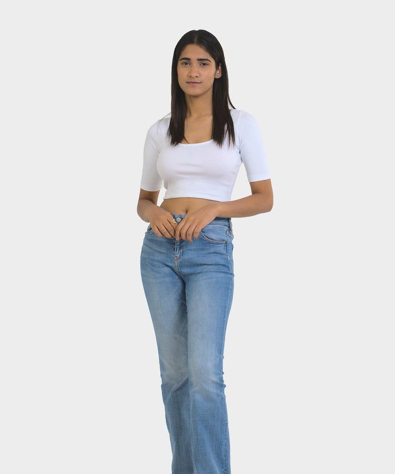 Ribbed Half Sleeves Top - White - TheBTclub
