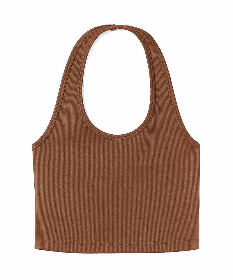 Ribbed HalterNeck Crop Top - Brown