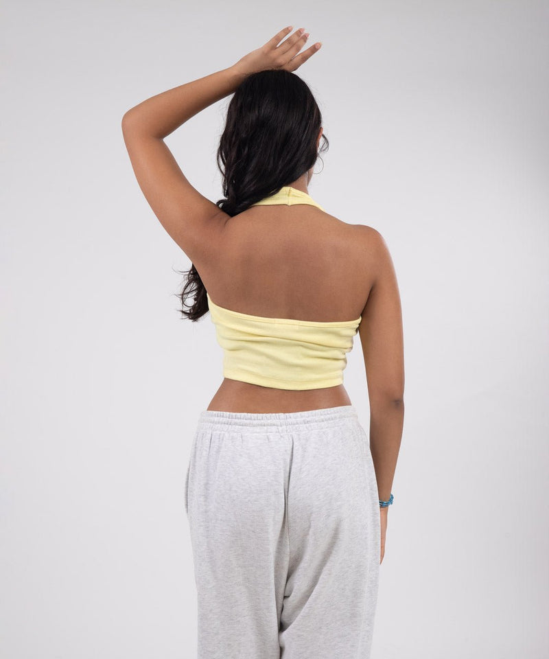 Ribbed HalterNeck Crop Top - Lemon