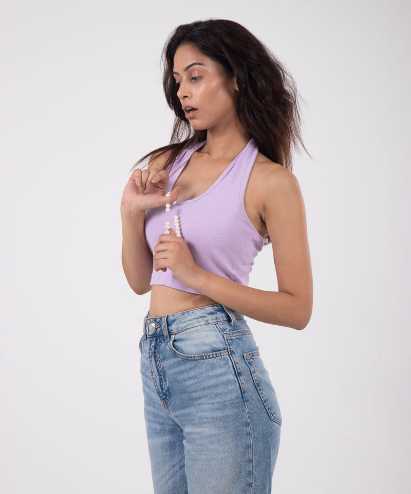 Ribbed HalterNeck Crop Top - Lilac