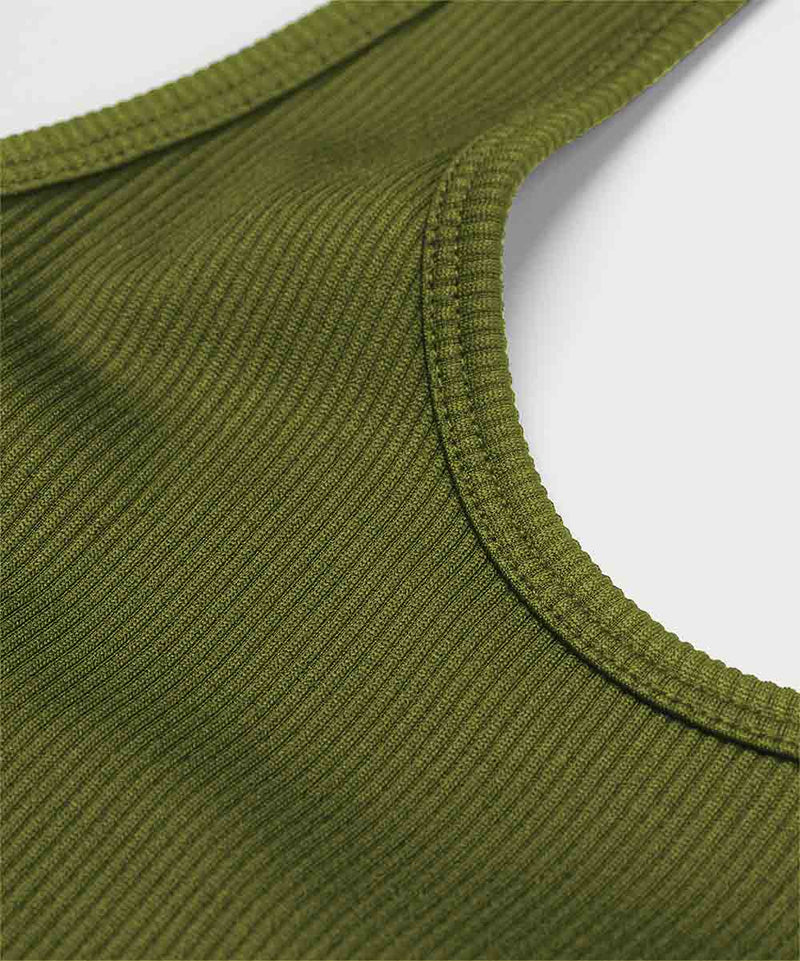 Ribbed HalterNeck Crop Top - Olive green