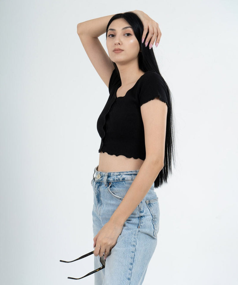 Ribbed Overlock Top - Black - TheBTclub