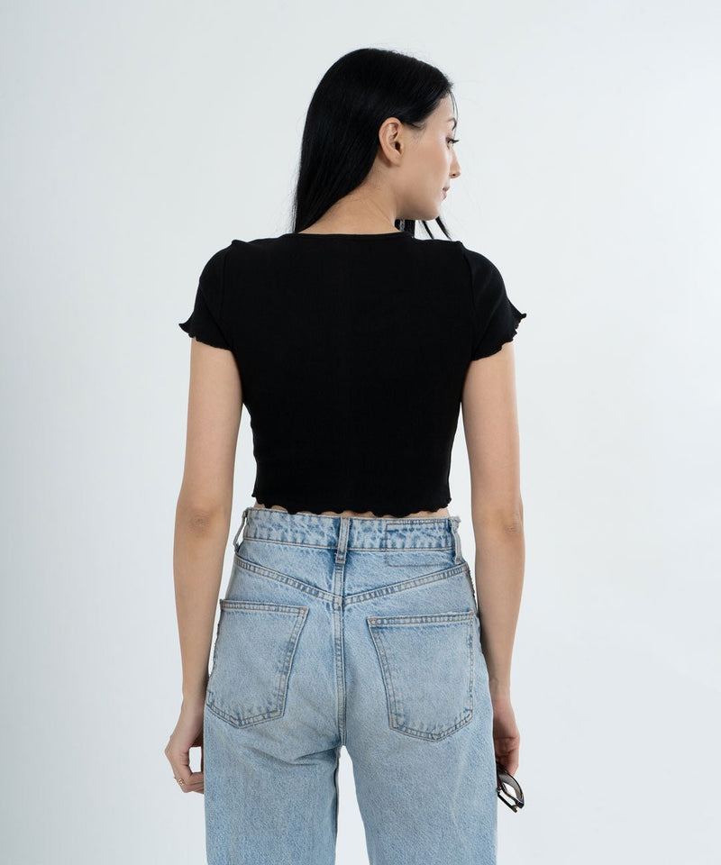 Ribbed Overlock Top - Black - TheBTclub