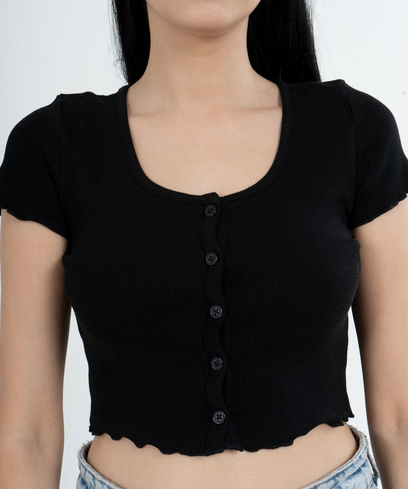 Ribbed Overlock Top - Black - TheBTclub