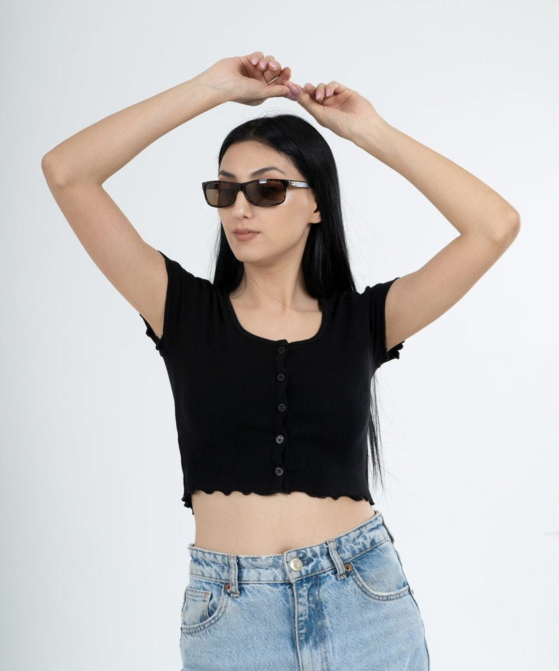 Ribbed Overlock Top - Black - TheBTclub