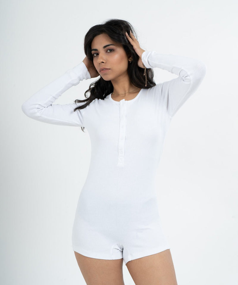 Ribbed Play Suit - White - TheBTclub