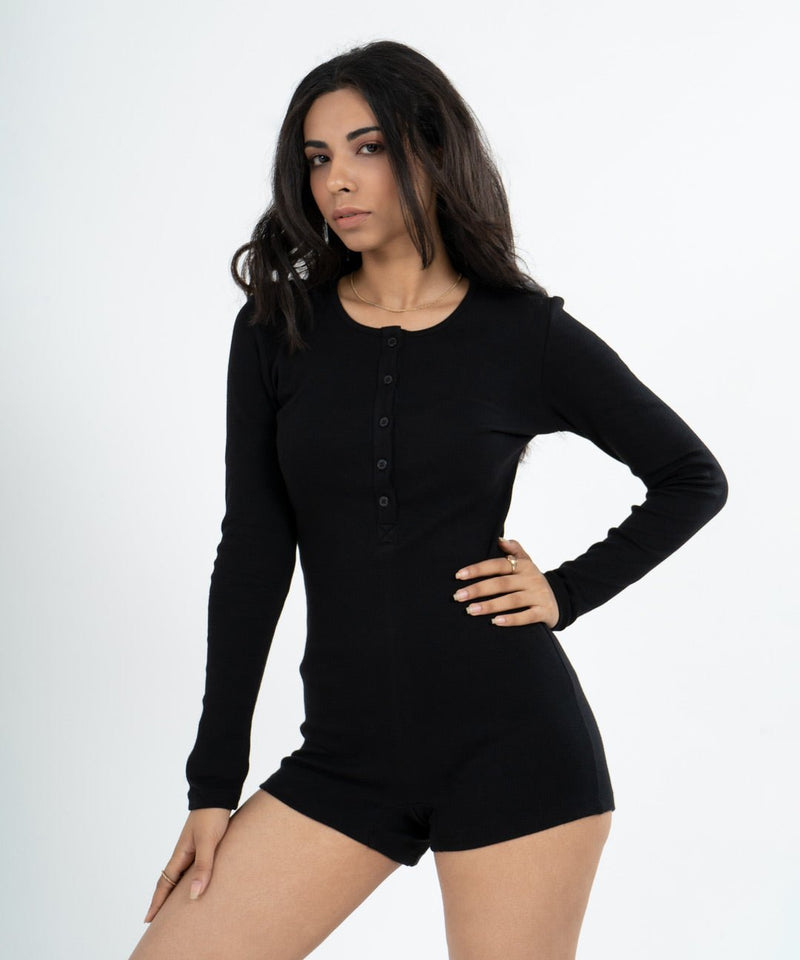 Ribbed Playsuit - Black - TheBTclub