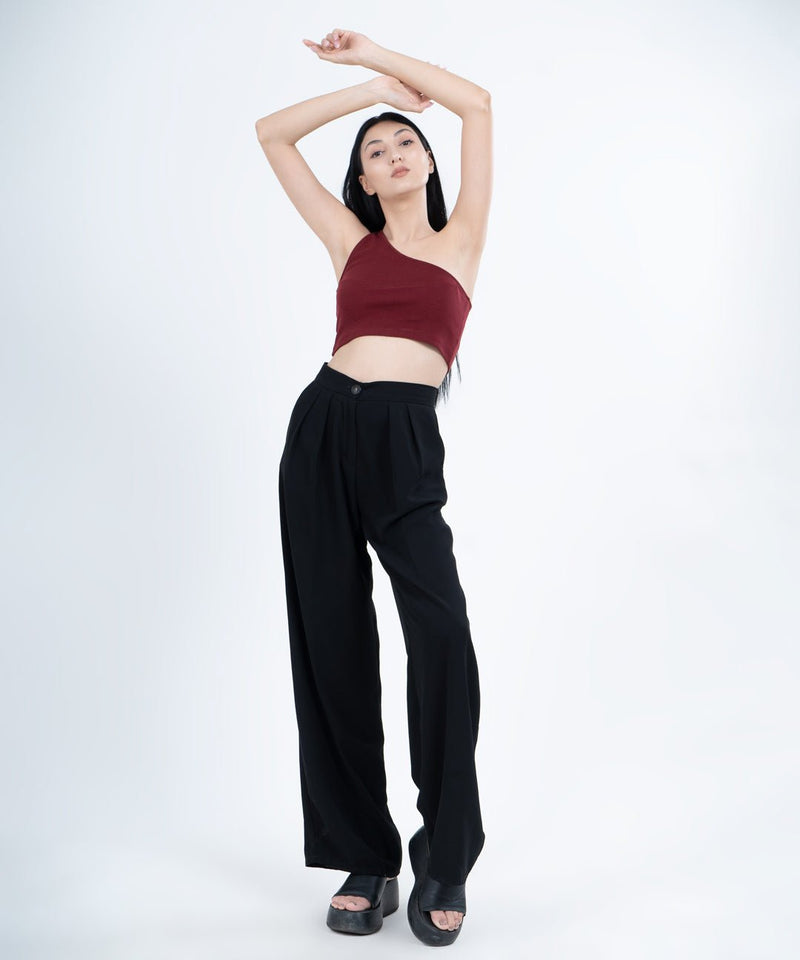 Ribbed Single Shoulder Diagonal Top - Maroon - TheBTclub