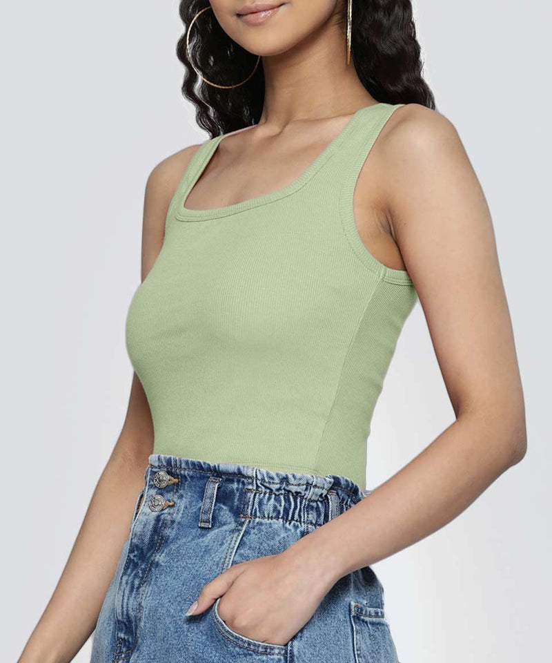 Ribbed Square Neck Top - Pastel green