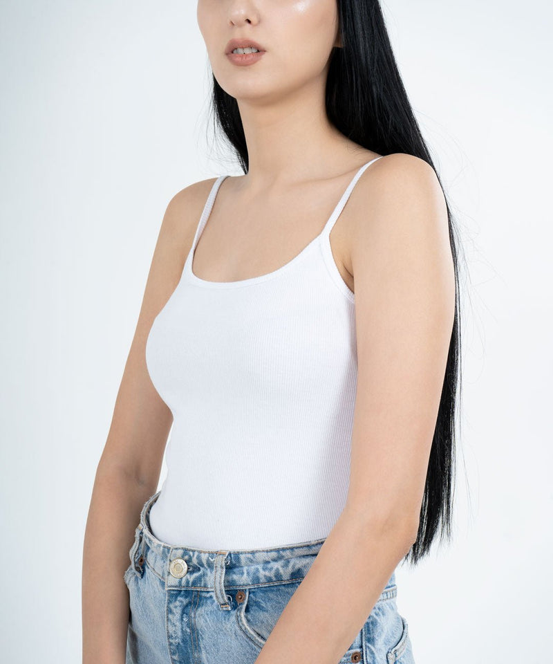 Ribbed Strapped Vest Top - White - TheBTclub