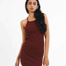 Ribbed Thin Strap Dress - Maroon - TheBTclub