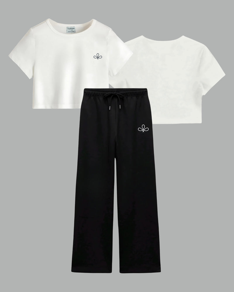 White Black Basic - Crop Co-ord Set
