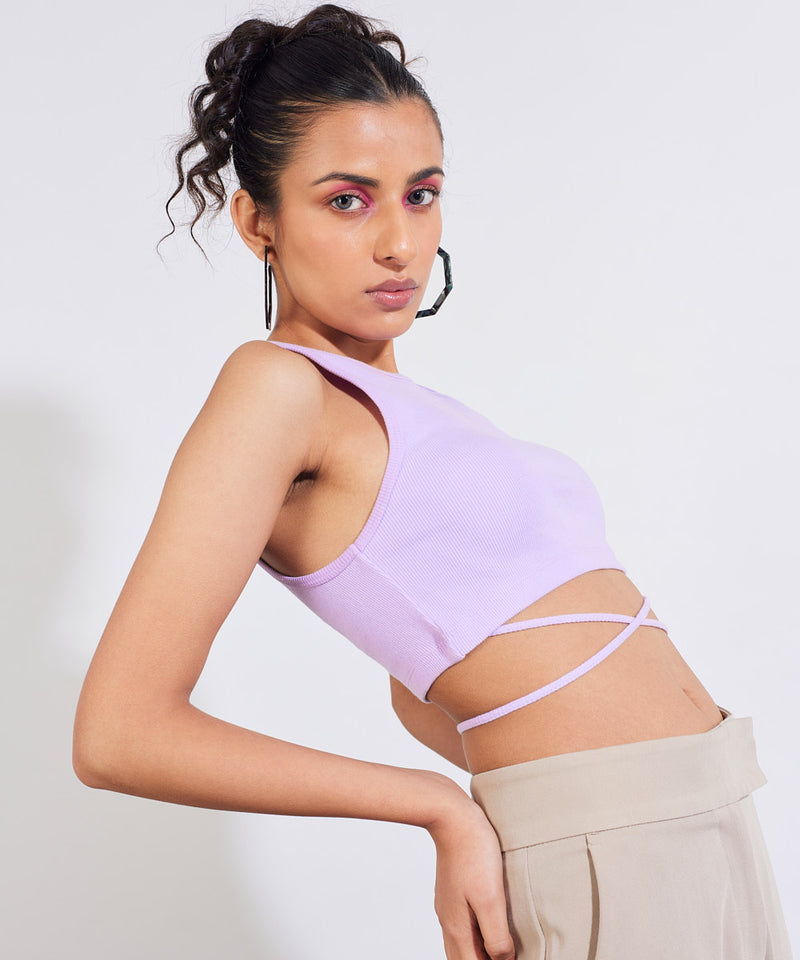 Ribbed tie-detail top - Lilac