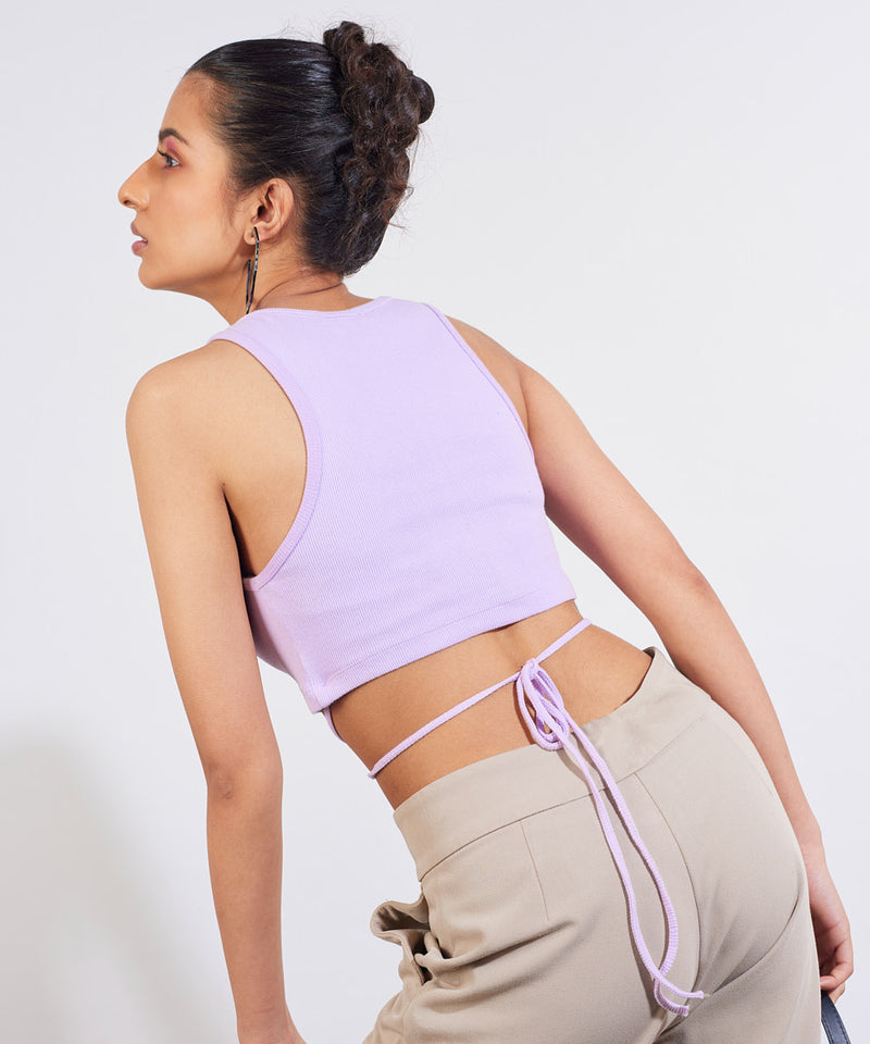 Ribbed tie-detail top - Lilac