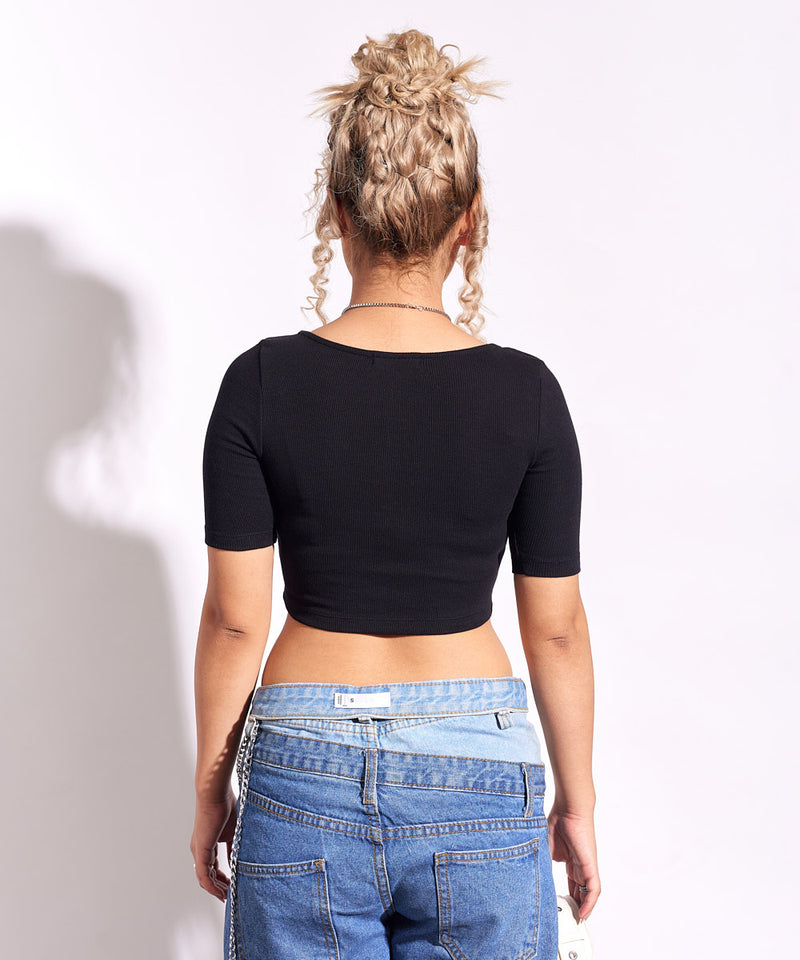 Ribbed Half Sleeves Top
