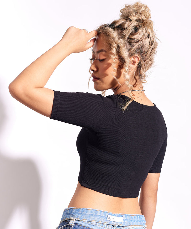 Ribbed Half Sleeves Top