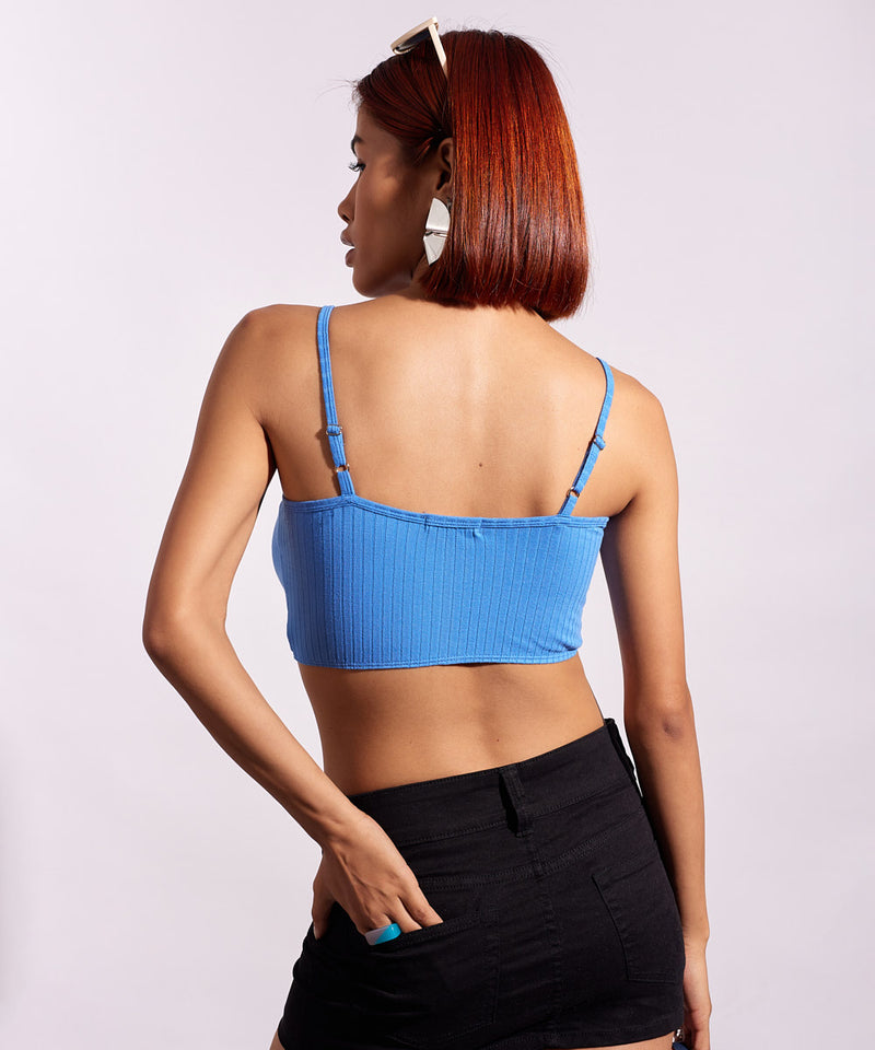 Ribbed Front Cut Out Top -  Blue