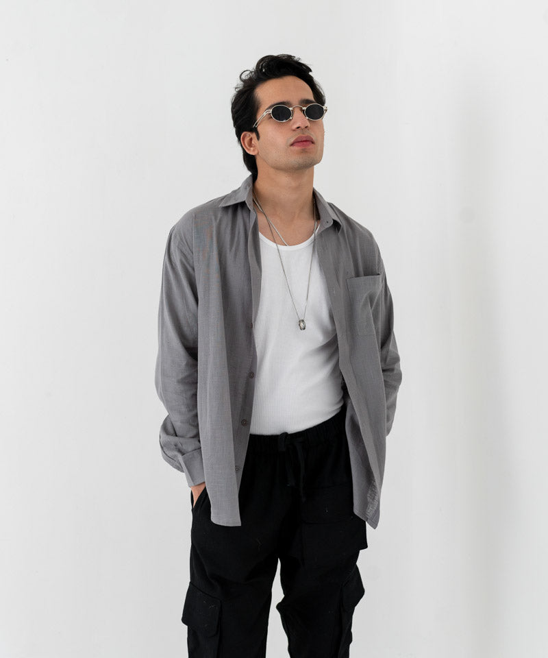 Dolphin gray full sleeves - Oversized Shirt