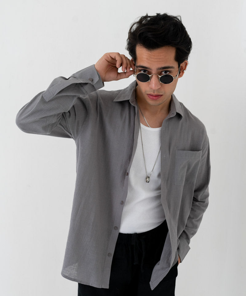 Dolphin gray full sleeves - Oversized Shirt