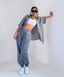 Dolphin gray half sleeves - Oversized Shirt