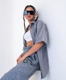 Dolphin gray half sleeves - Oversized Shirt