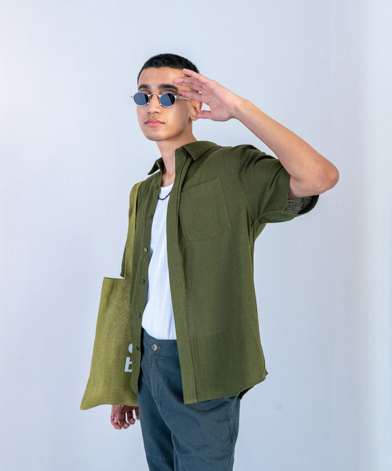 Olive green half sleeves - Oversized Shirt