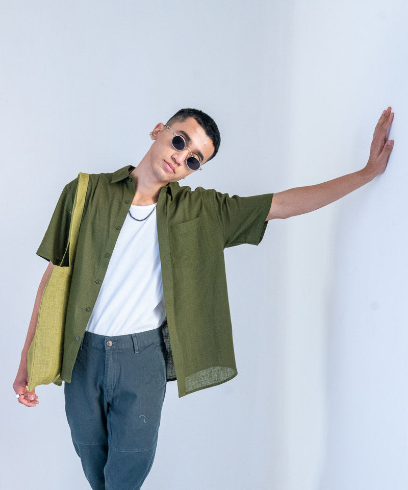 Olive green half sleeves - Oversized Shirt