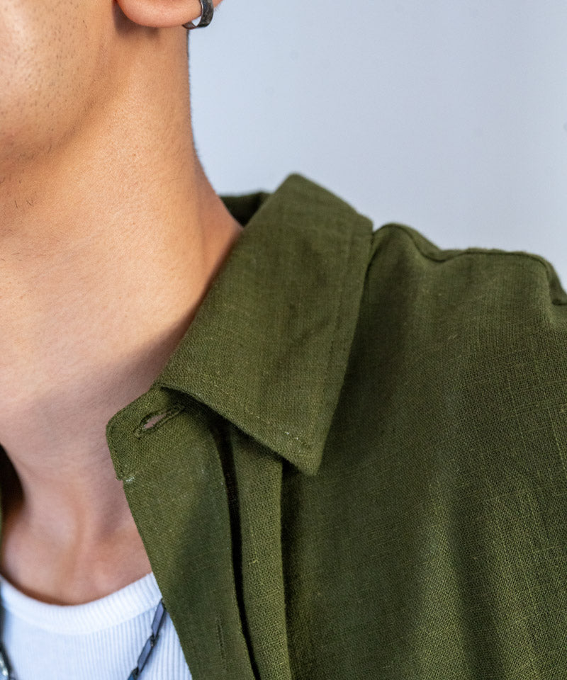 Olive green half sleeves - Oversized Shirt