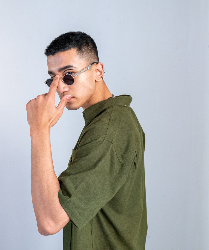 Olive green half sleeves - Oversized Shirt