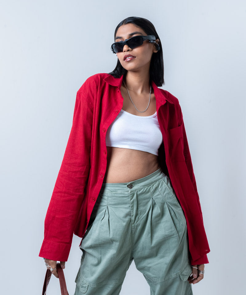 Maroon full sleeves - Oversized Shirt