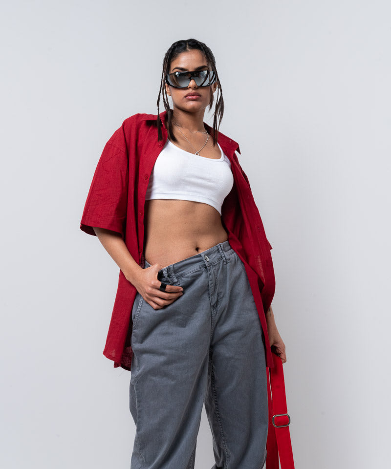 Maroon half sleeves - Oversized Shirt