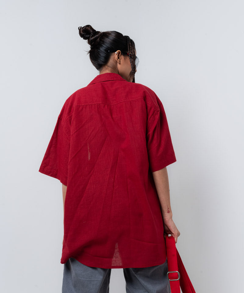 Maroon half sleeves - Oversized Shirt
