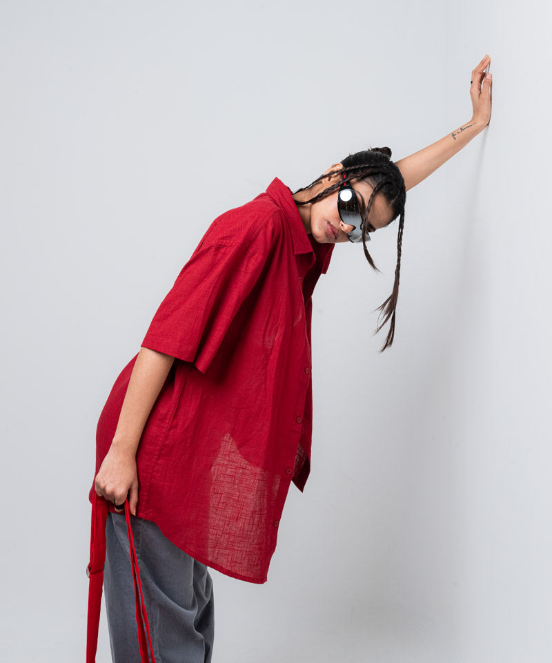 Maroon half sleeves - Oversized Shirt