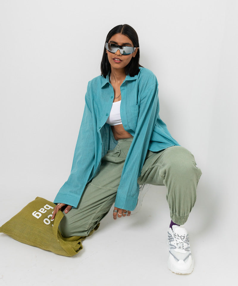 Turquoise Sea full sleeves - Oversized Shirt