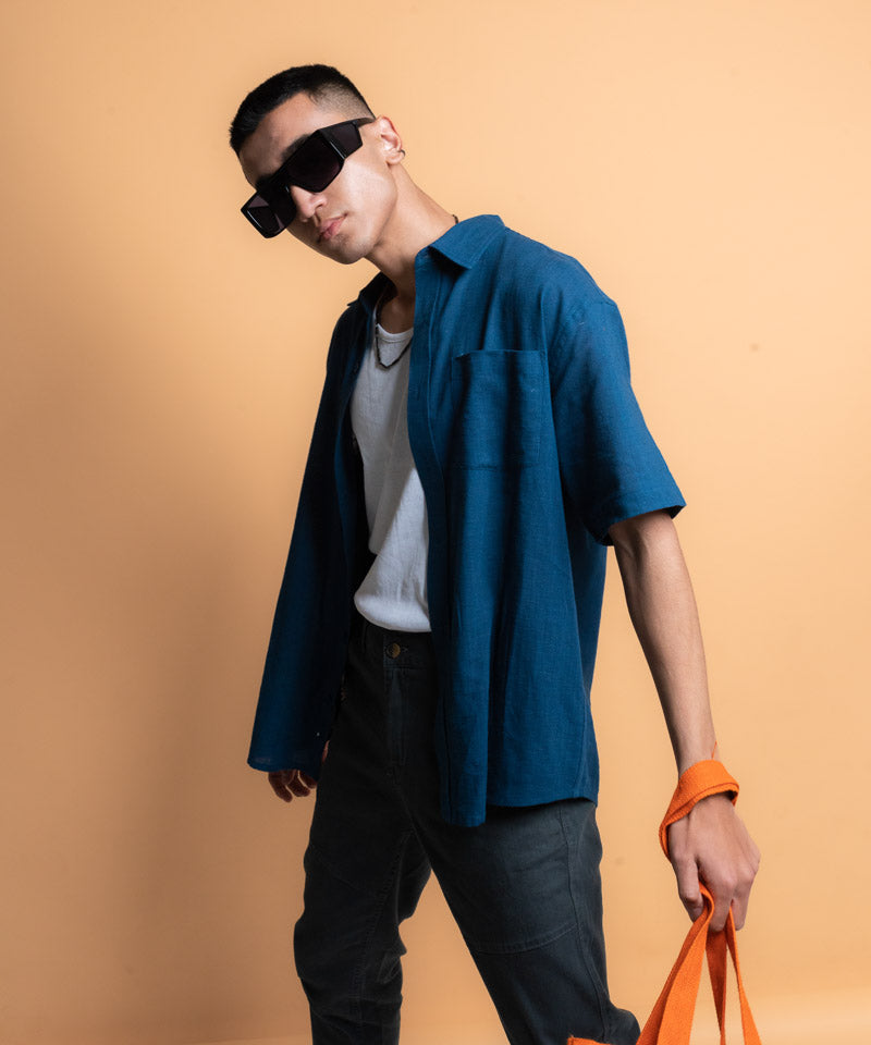 Navy half sleeves - Oversized Shirt