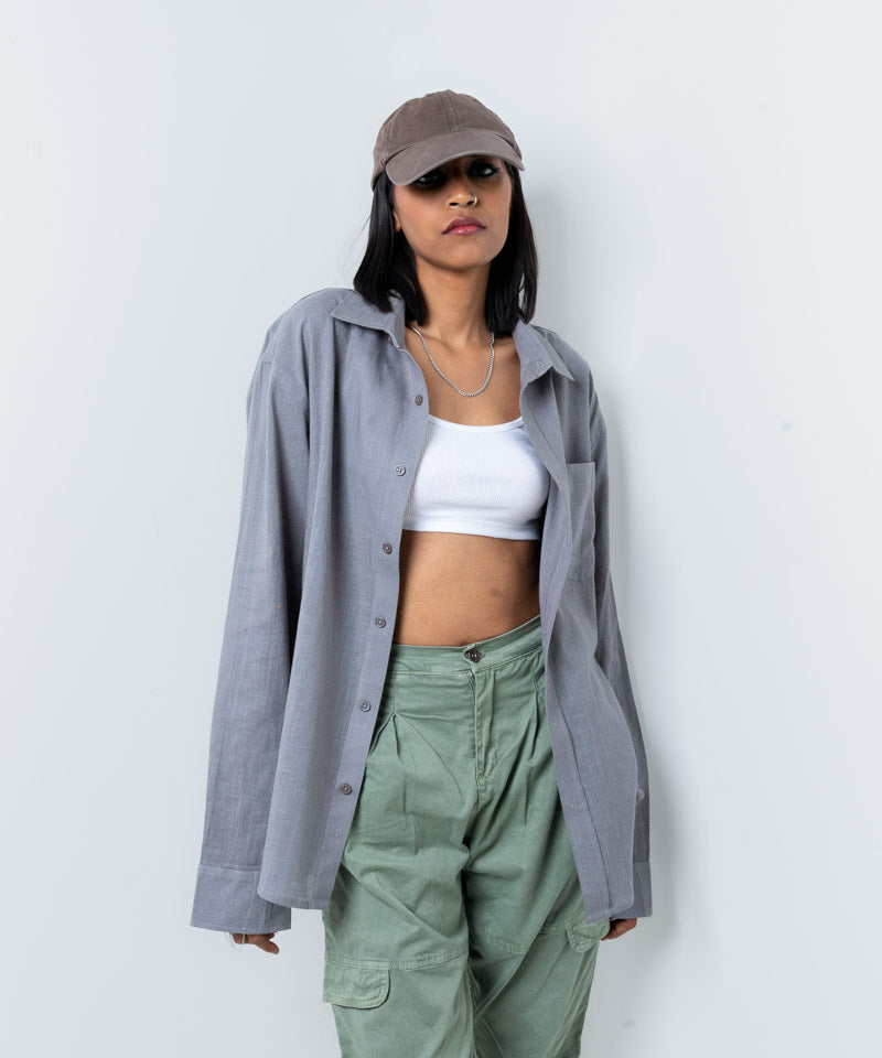 Dolphin gray full sleeves - Oversized Shirt