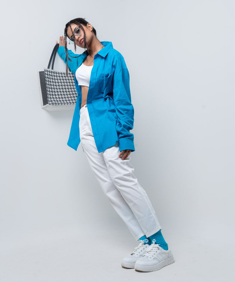 Azure blue full sleeves - Oversized Shirt