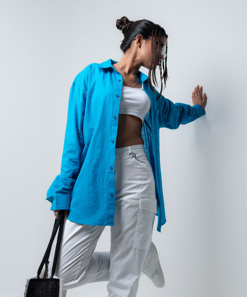 Azure blue full sleeves - Oversized Shirt