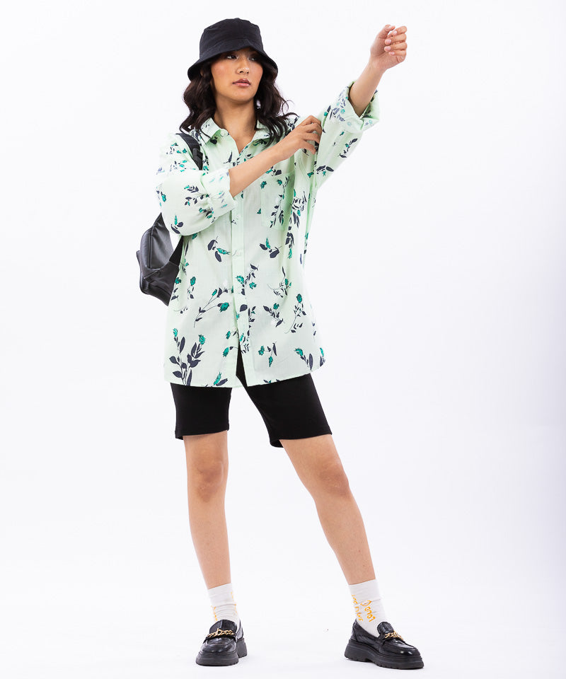Mint Green Floral - Oversized Shirt