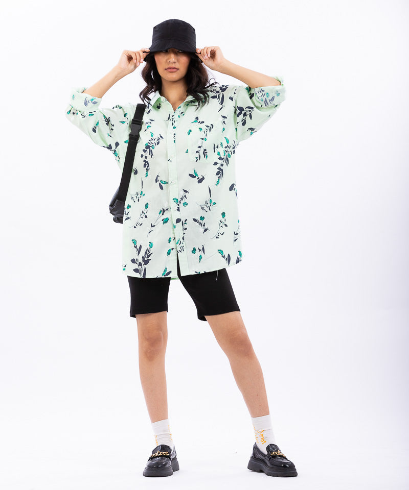 Mint Green Floral - Oversized Shirt