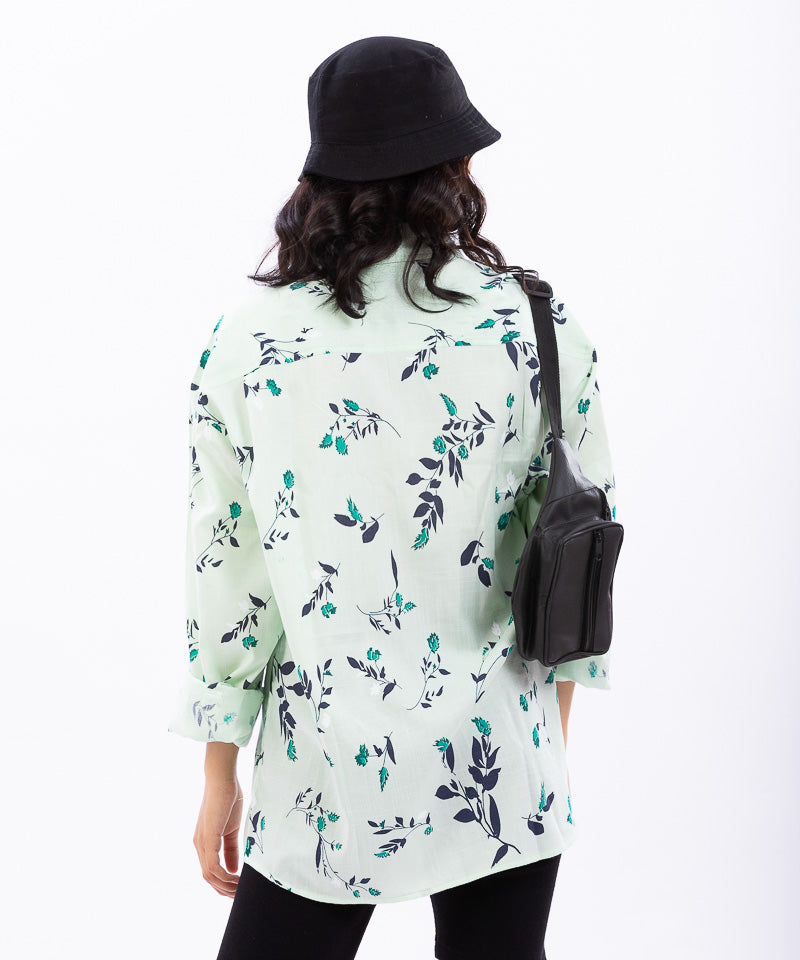Mint Green Floral - Oversized Shirt