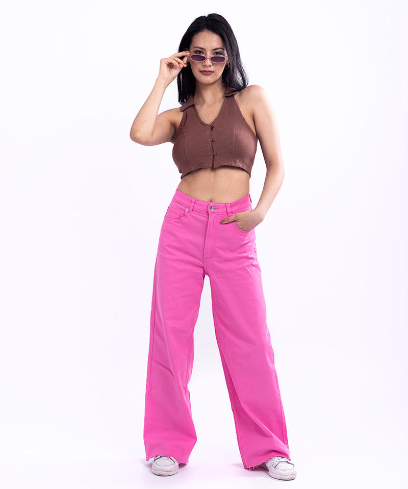 Ribbed Collared HalterNeck Cropped Top