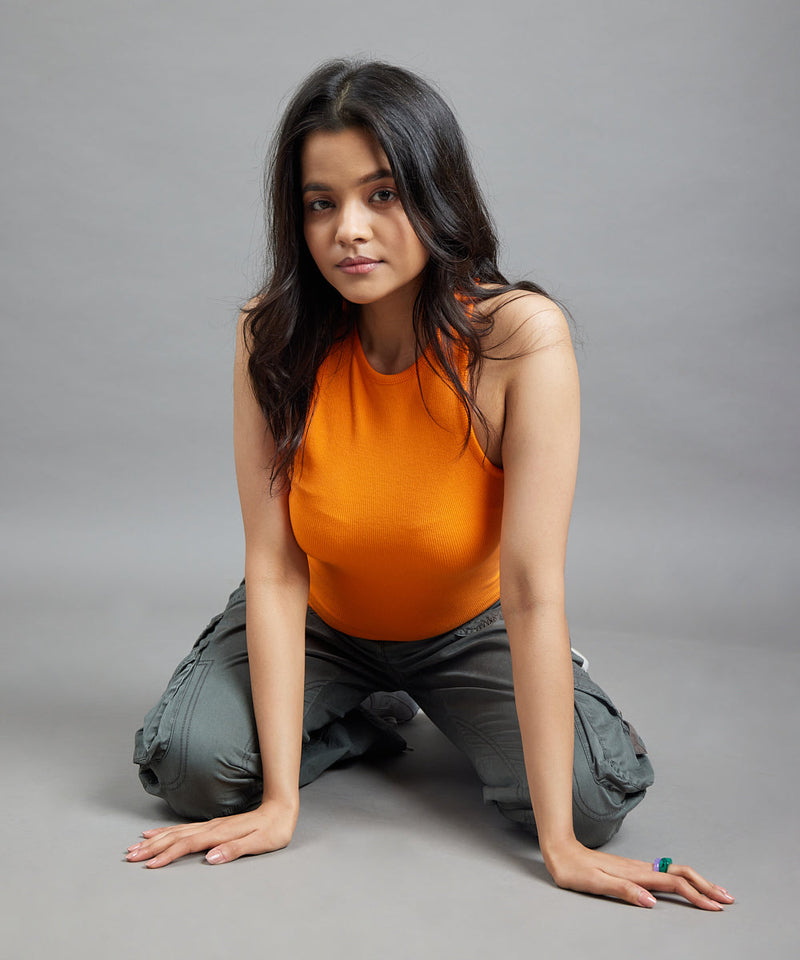 Ribbed Racerback Thong Body Suit - Neon orange