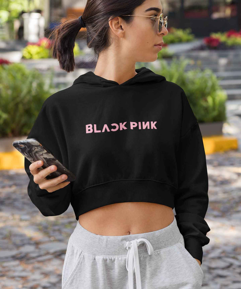Black Pink - Crop Hooded Sweatshirt - TheBTclub