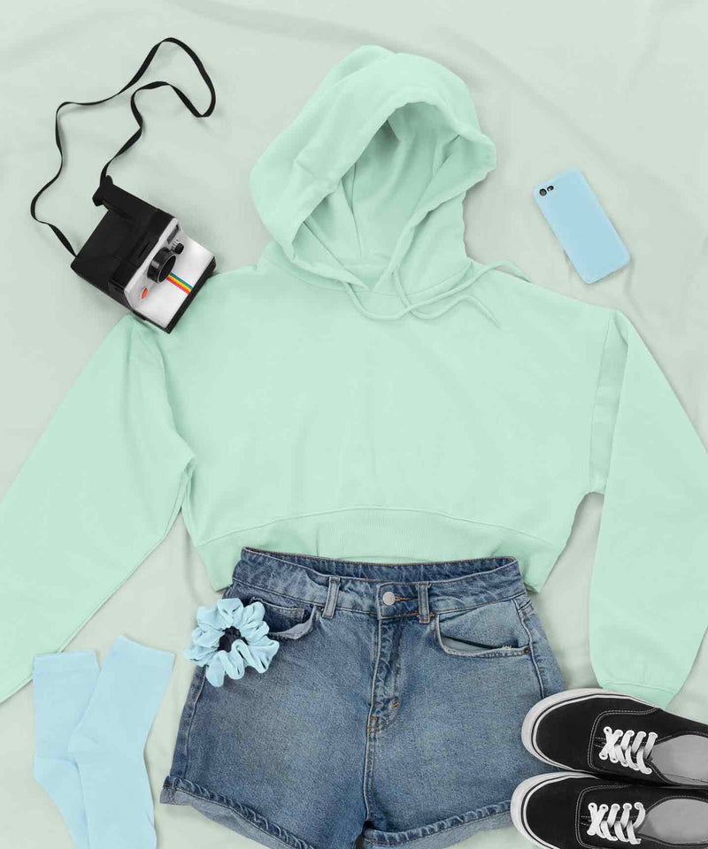 Mint green - Basic Crop Hooded Sweatshirt